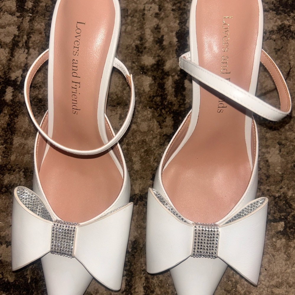Lovers + Friends White Bow Heels